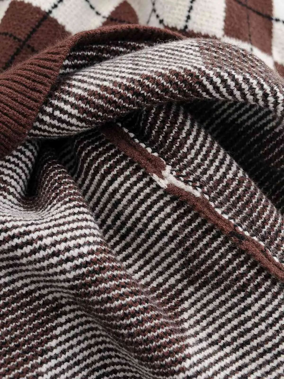 Automne hiver pull tricoté argyle pull femme angleterre style plaid vintage pulls marron pull décontracté 210415