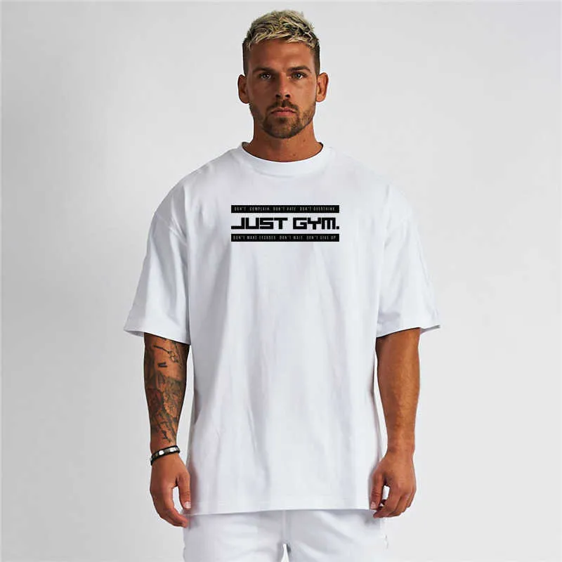 T-shirt da uomo a maniche corte vestibilità oversize ampia T-shirt da uomo streetwear Fitness lifestyle T-shirt da allenamento estiva di marca da palestra 210707