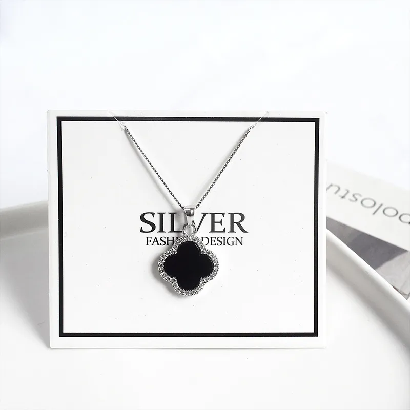 S925 Silver Agate Clover Pendant Korean Chic Women's Temperament Clover Necklace Clavicle Chain Fashion Jewelry265A