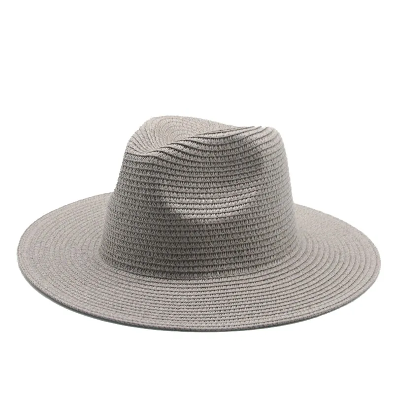 sommarkvinnor män breda grim solid jazz solstrå strå fedora hattar utomhus strand resor uv skyddande handgjorda268v