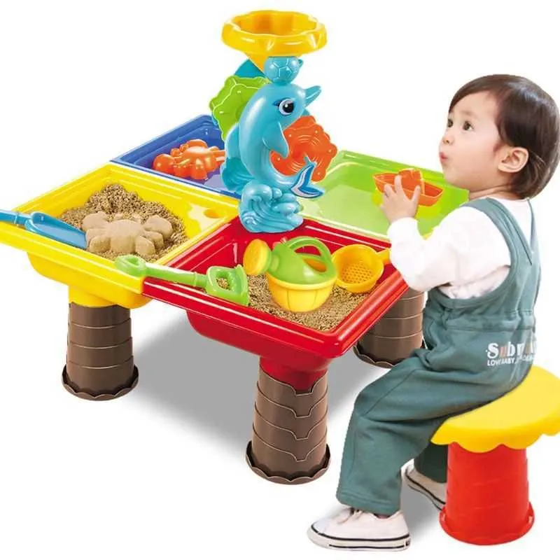 Table de jeu pour enfants, sable et eau, jardin, bac à sable, jouet de plage en bord de mer extérieur 210803