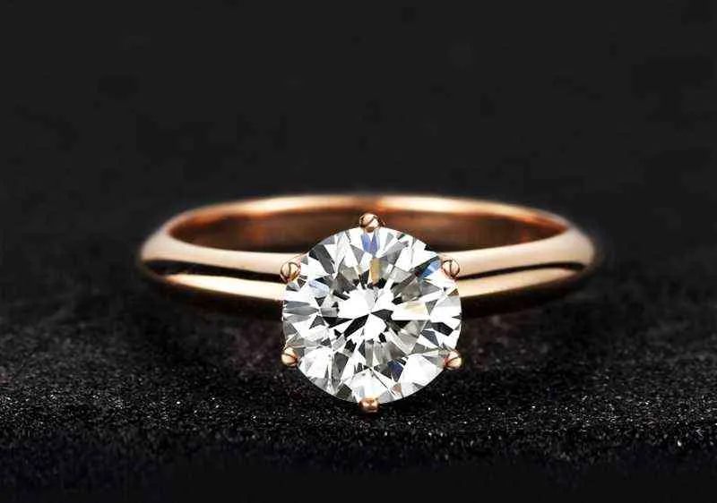 LMNZB Original 18K Rose Gold Color Zirconia Diamond Engagement Ring Luxury Solitaire 2.0ct Silver Wedding for Women LR170 211217