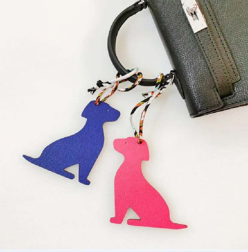 Fashion Real Silk Genuine Leather Dog Deer Dolphin Keychain Backpack Pendant Animal Key Chain Women Bag Charm