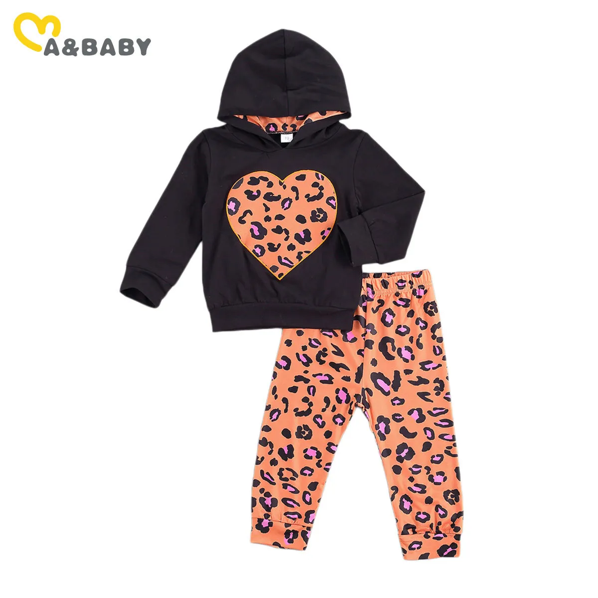 1-5y outono mola infantil criança criança meninas leopard roupas conjunto de manga longa coração top calças crianças roupas trajes 210515