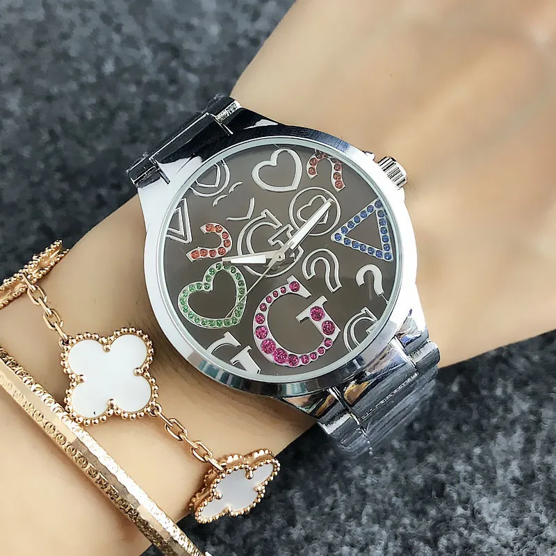 Brand Watch Women Girl Colorful Crystal Big Letters Style Metal Steel Band Quartz Wrist Watches GS 71551250359