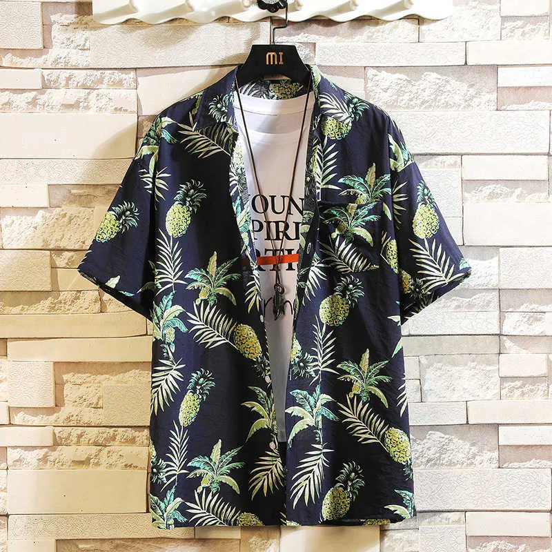 طباعة العلامة التجارية الصيف بيع الرجال قميص الشاطئ الأزياء قصيرة الأكمام الأزهار فضفاض عارضة قمصان زائد حجم الآسيوية M-4XL 5XL هاواي 210721