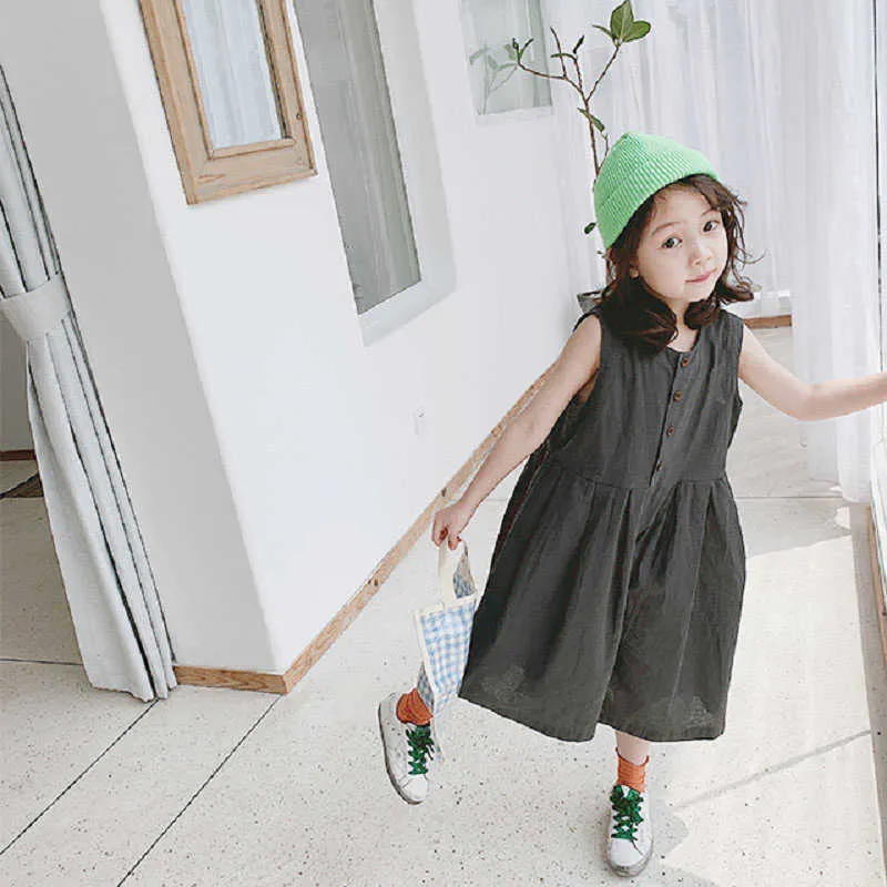 Summer Girls Sukienka Spodnie Japońskie i Koreańskie Styl Dark Color Single-Piersed szerokokrwisku Odzież dziecięca 210625