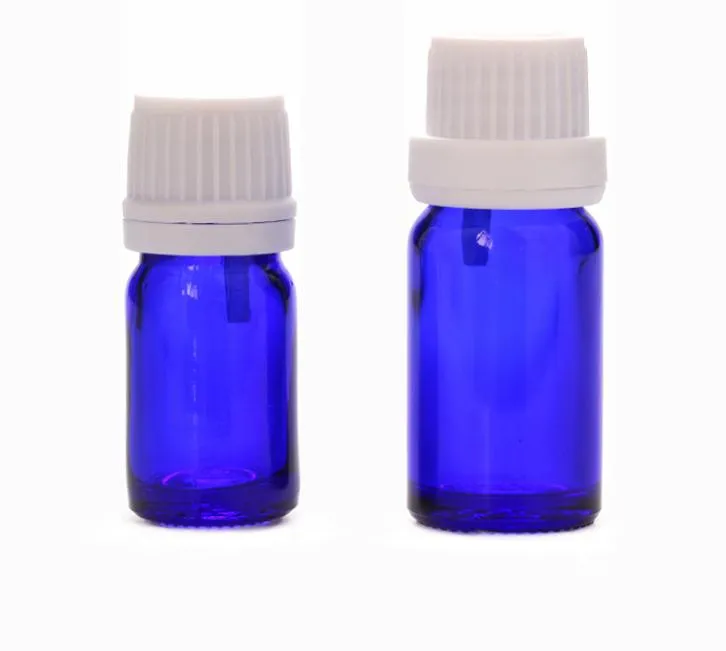 Flacone di olio essenziale in vetro da 5 ml e 10 ml, tappo riduttore orifizio, fiale di vetro, bottiglia di olio in vetro blu