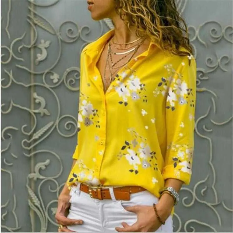 Gaoke Mulheres Pavão Impressão Boho Blusa Elegante Vintage Camisa de Manga Longa Primavera Outono Feminino V-Pescoço Botão Blusa Tops 210719