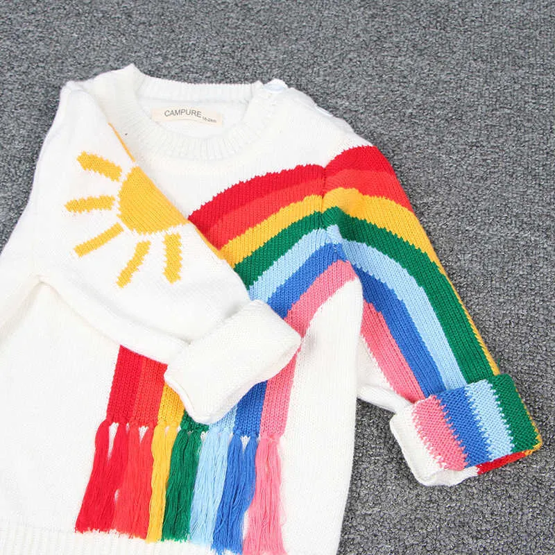 Children Sweaters Rainbow Long Sleeve Pullovers Toddler Girl Sweater Kids Winter Clothes Kids Sweaters Y1024