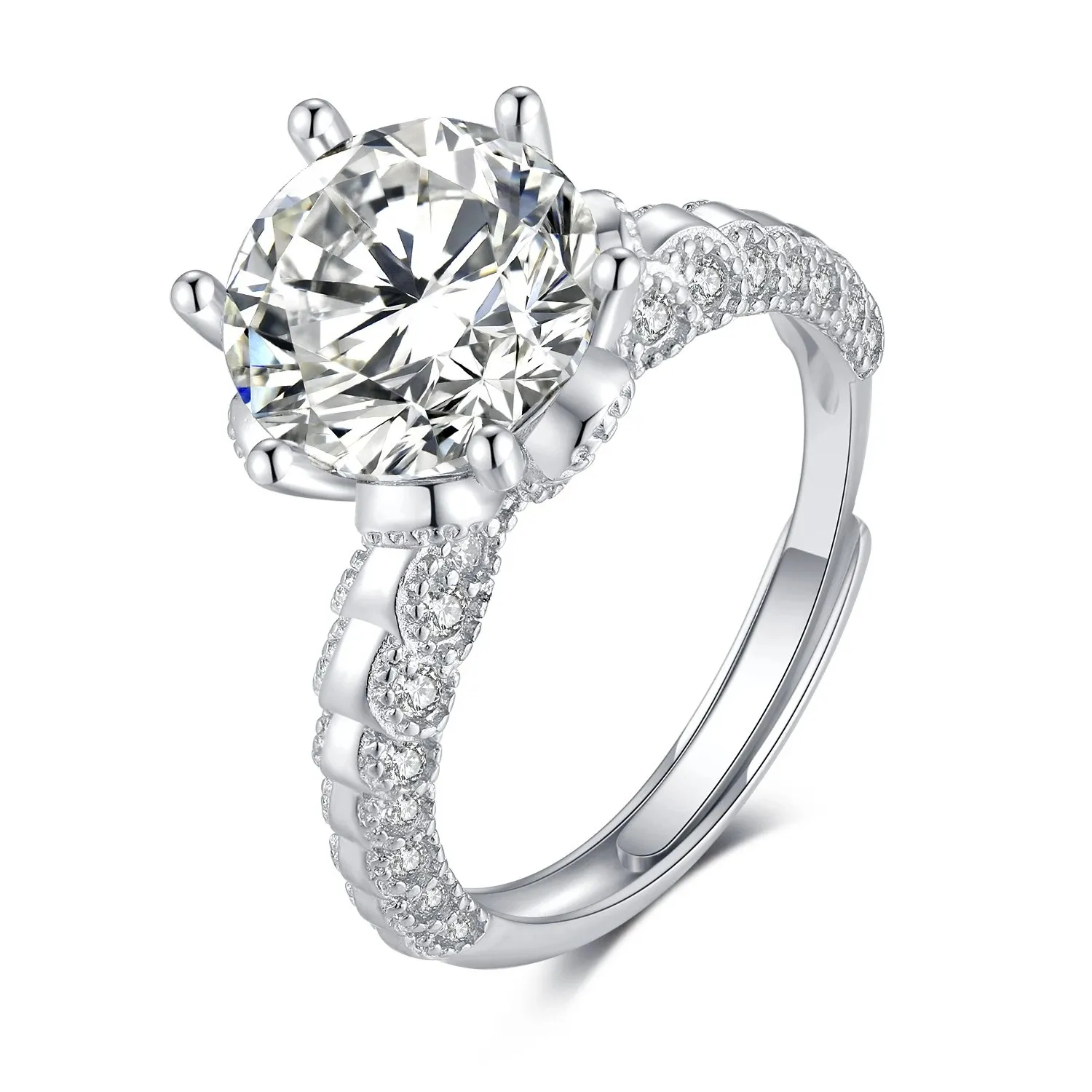 Lusso Nobile Sei Artigli Imitazione Moissanite Diamante S925 Anello in argento Complicato Splendido gioielli femminili Fidanzata Regalo di compleanno