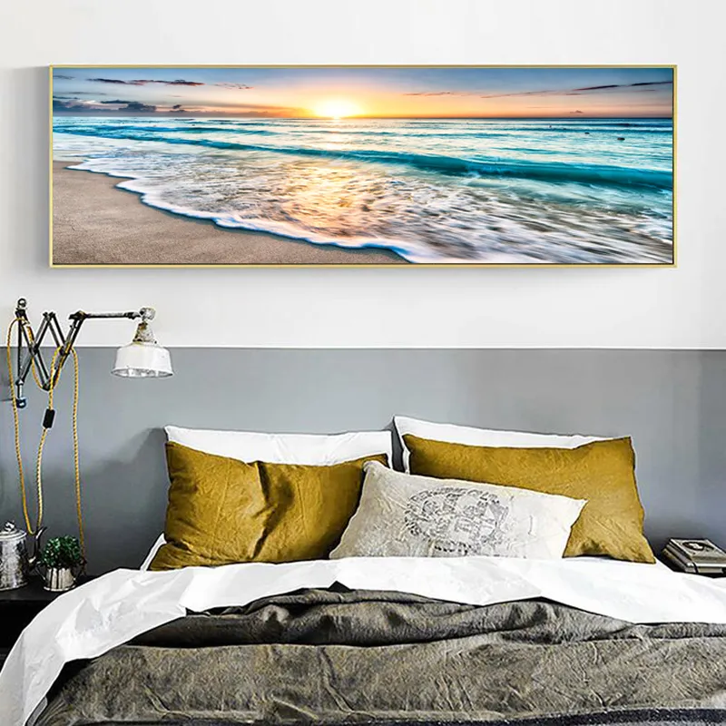Cartazes de onda do mar decoração de casa pôr do sol nascer do sol pintura em tela imagens de arte de parede para sala de estar cabeceira impressões de paisagem pinturas