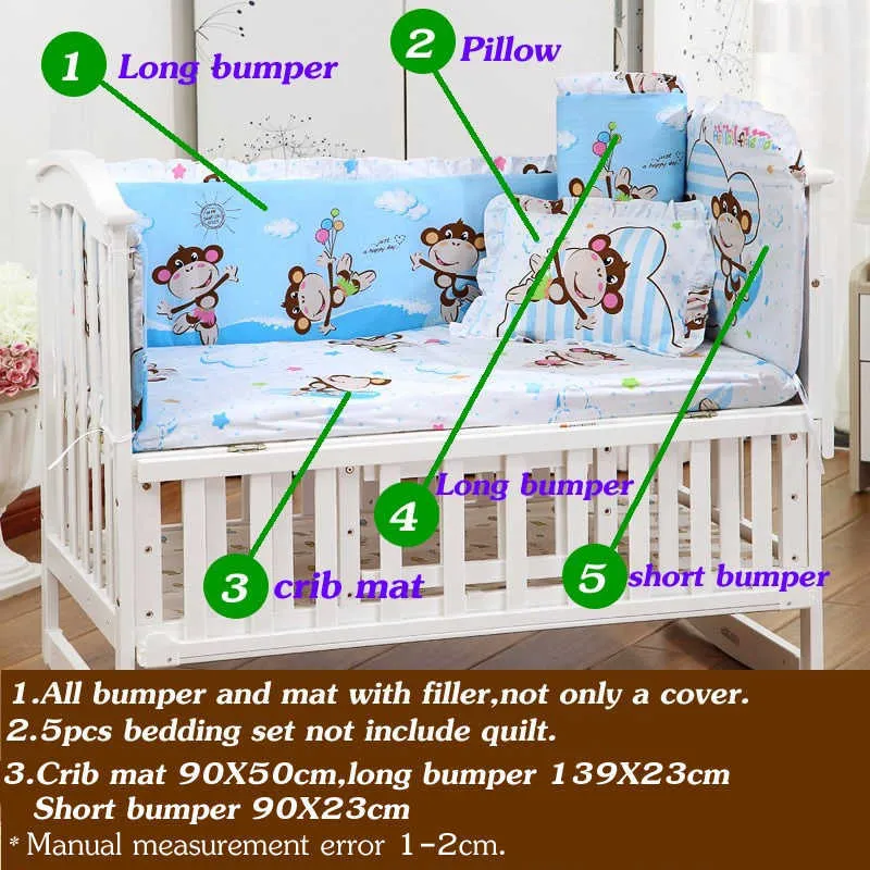 Newborn Baby Bedding Set Crib with Bumper Cot s Kids Bed 90x50cm Cp01s