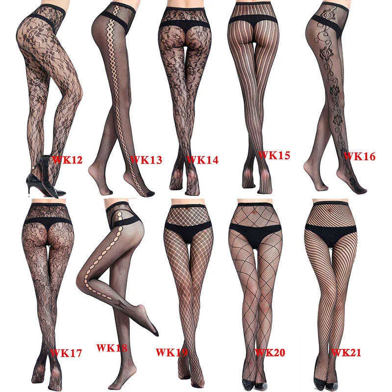 NEW Summer Sexy Women Tights Rose Flower Lace Mesh Tights Women Hollow Out Woman Pantyhose Stockings Net Collant Silk Stocking X0521