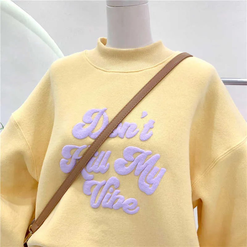 Winter Samt Sweatshirt Frauen Lange Sweat Shirts Weibliche Harajuku Hoodie Streetwear Tops Print Sleeve Pullover 210803