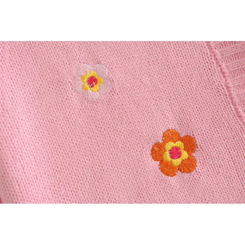 Femmes Rose Floral Solf Court Cardigan Mode Dames À Manches Longues O-Cou Simple Boutonné Pull Chic Femme Cutestyle 210521