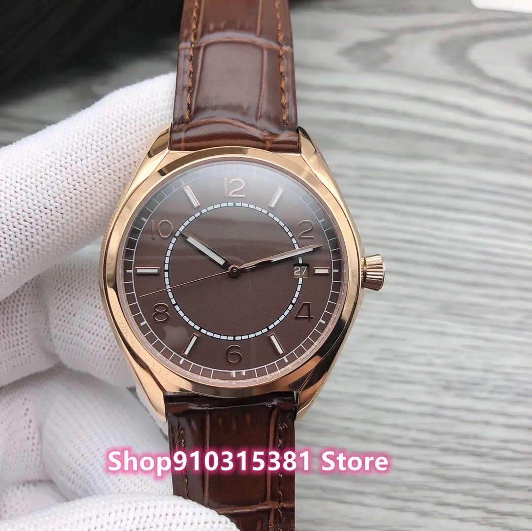 New Fashion Stainless Steel Sport Watches Men Automatic Mechanical Number Date Watch Black Leather Coffee Dials Clock waterproof
