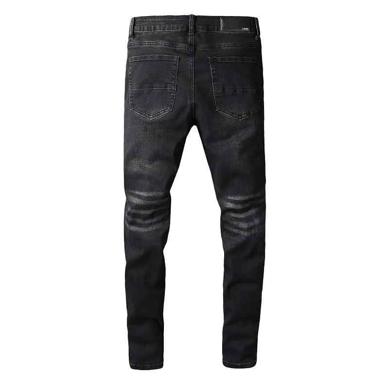 designers jeans amirrss mäns byxor nya oss casual hip hop high street slitna ut och slitna tvättstänk på målade smala passform jeans man #688 fb6o
