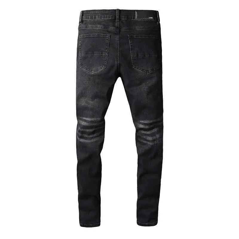 Designers Jeans Amirrss Pantalons pour hommes New US Casual Hip Hop High Street usé et usé lavage splash encre peint Slim Fit Jeans homme # 688 FB6O