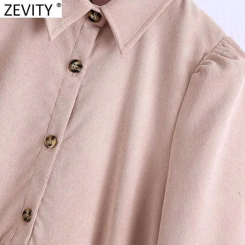 Zevity Femmes Vintage Solide Couleur Plis Corduroy Mini Robe Femme À Manches Longues Casual Business Robe Chic Chemise Robes DS4817 210630