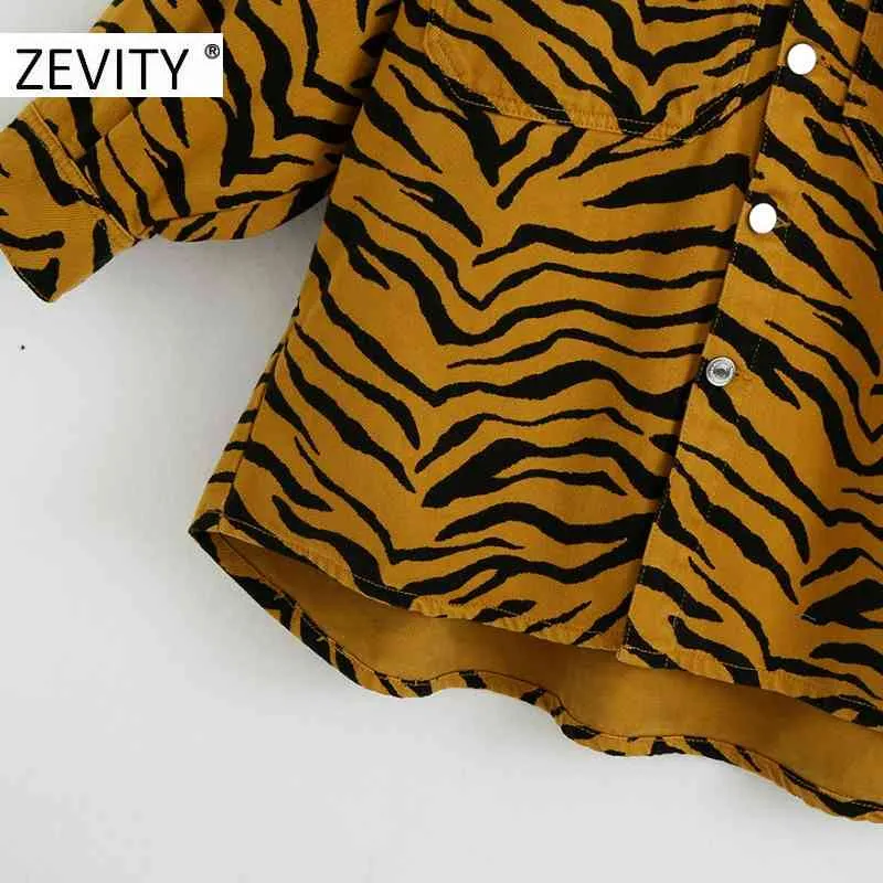 ZEVITY women vintage animal texture print casual loose shirt coat female long sleeve pockets patch coats outwear chic tops CT582 210419