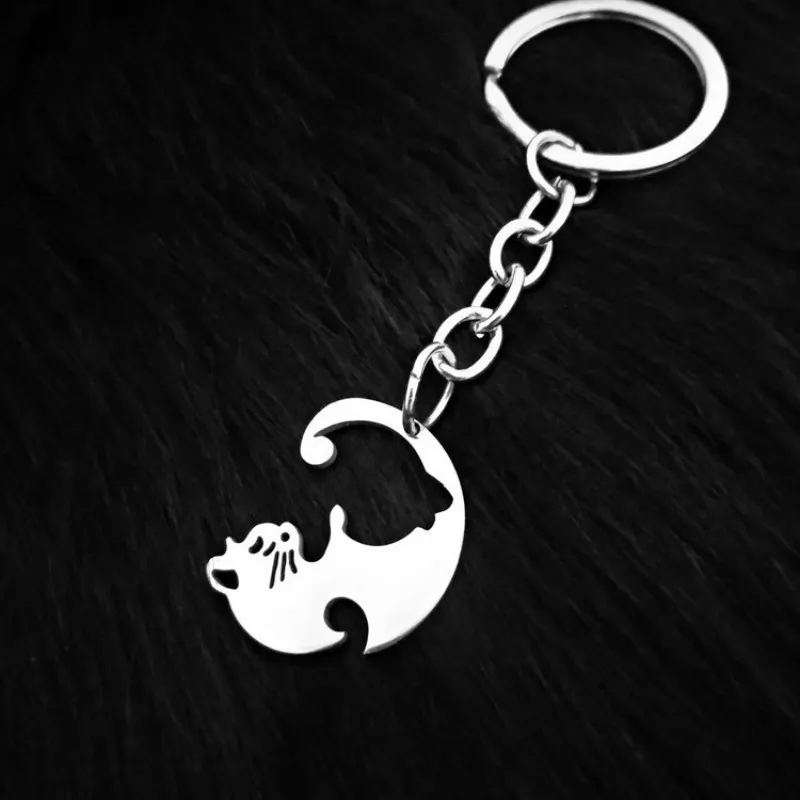 Hot New mignon Animal noir blanc chat Couple porte-clés pendentifs porte-clés Pulsera pour femmes hommes tour de cou saint valentin cadeau porte-clés