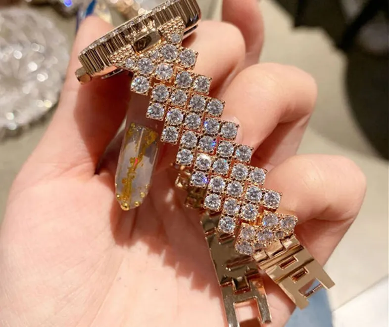 Mulilai marca 32mm estilo luxuoso relógios femininos diamante mostrador branco elegante relógio de quartzo feminino pulseira de ouro rosa relógios de pulso230f