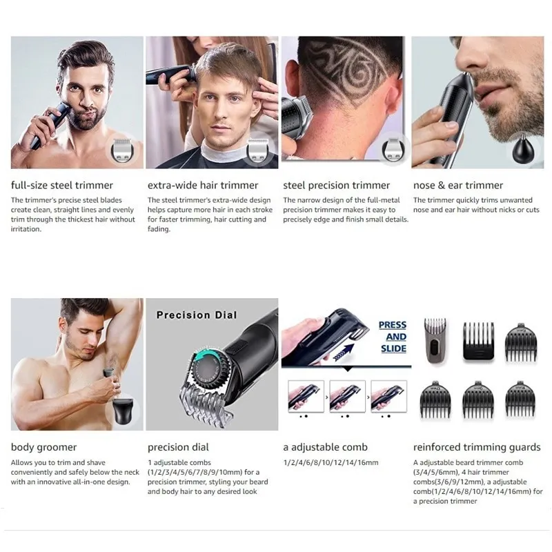 Kit de toilettage tout-en-un tondeuse à cheveux pour hommes pro barbe électrique rasoir corps tondeuse visage machine de découpe 220216