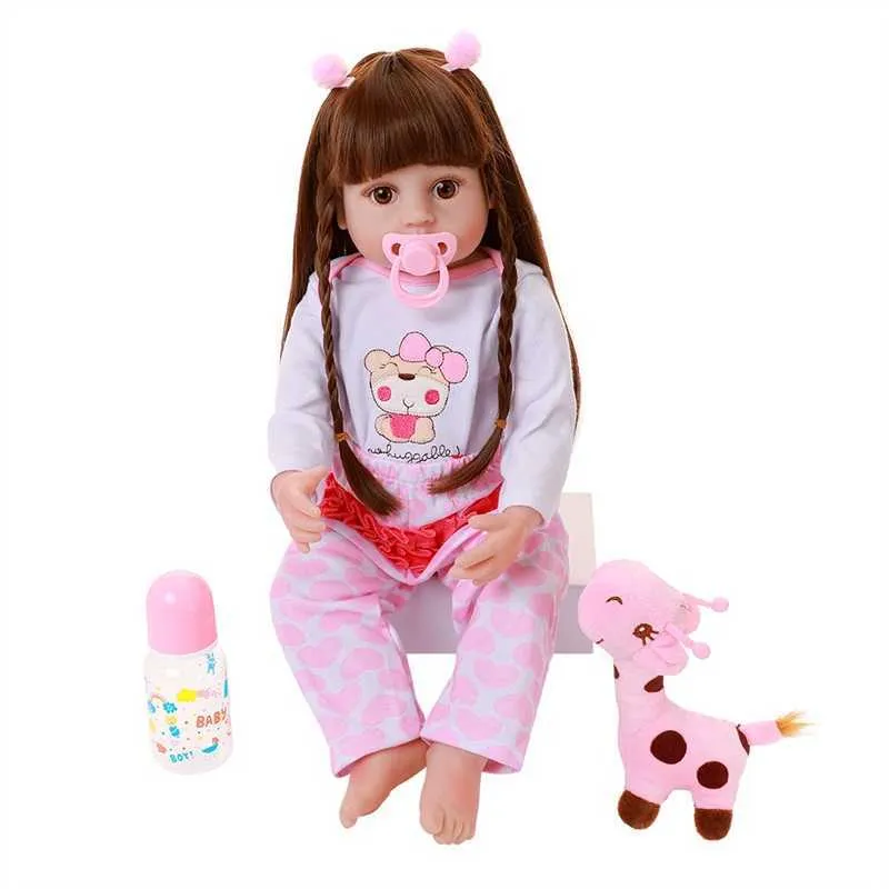 56 cm corpo completo silicone renascido bebê boneca brinquedo para menina 22 polegada recém-nascido princesa bebe banho brinquedo presente de aniversário toque macio q0910