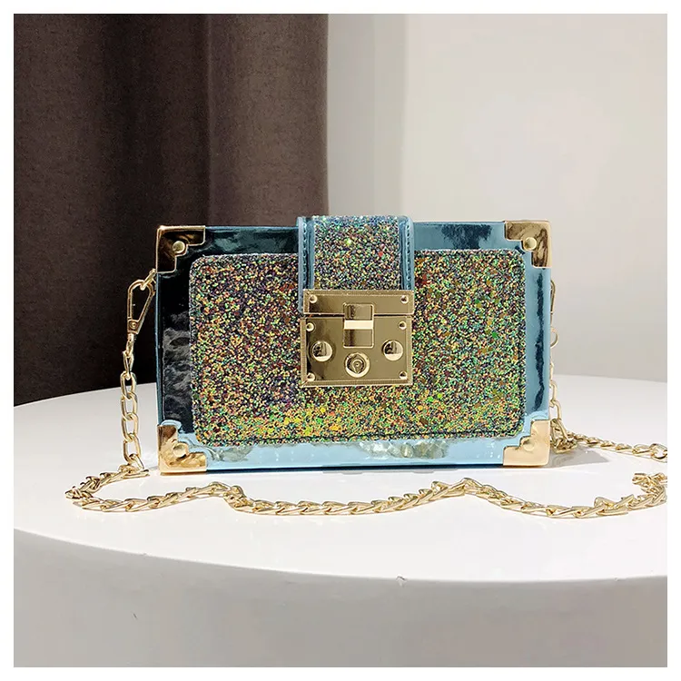 Clutch Bag Female Mini Small Party Wedding Purse Chain Shoulder Luxury Gradient Color Sequin Box Shape Messenger ZD1757