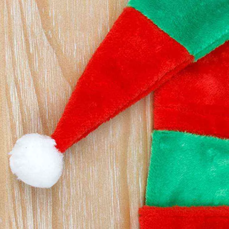 クリスマスサンタ帽子w /ポンポム赤緑の縞模様のサンタキャンディハットソフトクリスマス飾りパーティー用品コスチュームY21111