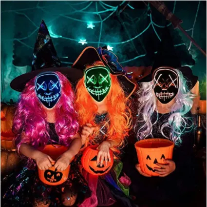 Masque d'Halloween couleur mixte Led Masque de fête mascarade s néon e lumière lueur dans le noir horreur brillant er 2202233017