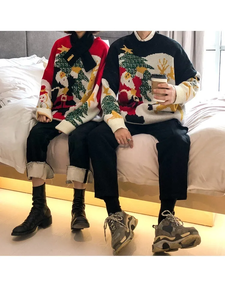 H.SA Women Sweater Pullovers Snowman Christmas Tree Red Couple Sweaters Oversized Jumpers woman winter clothing 210417