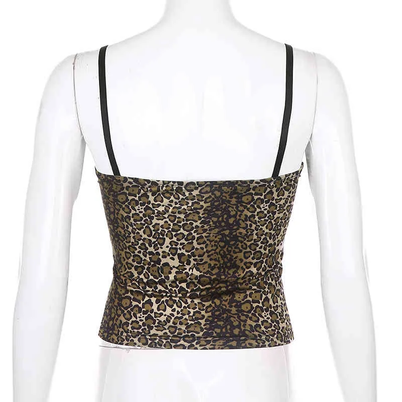 Cheetah Animal Print Lace Cami Women Summer Black Tie up Backless Vintage Leopard Crop Top Ladies Fashion Streetwear Clothes 210510