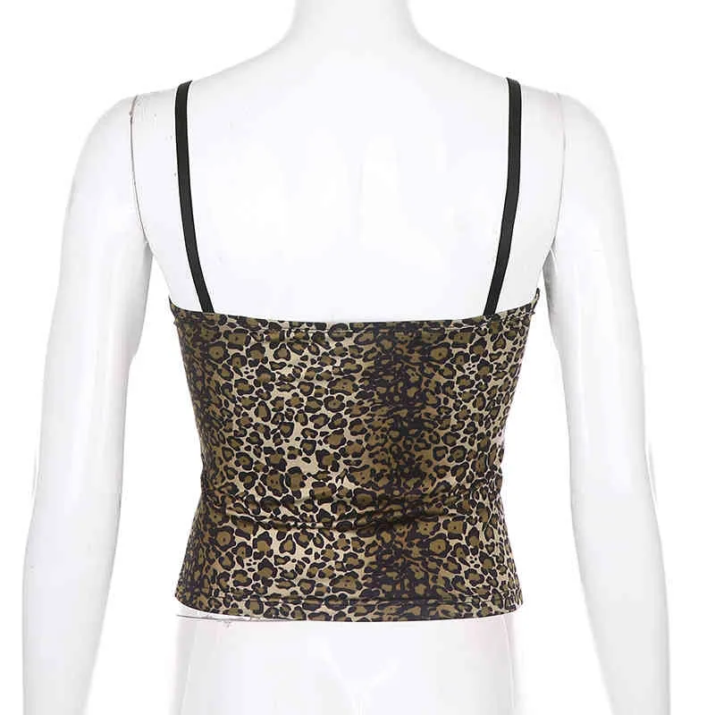 Gepard Tier Druck Spitze Cami Frauen Sommer Schwarz Krawatte up Backless Vintage Leopard Crop Top Damen Mode Streetwear Kleidung 210510