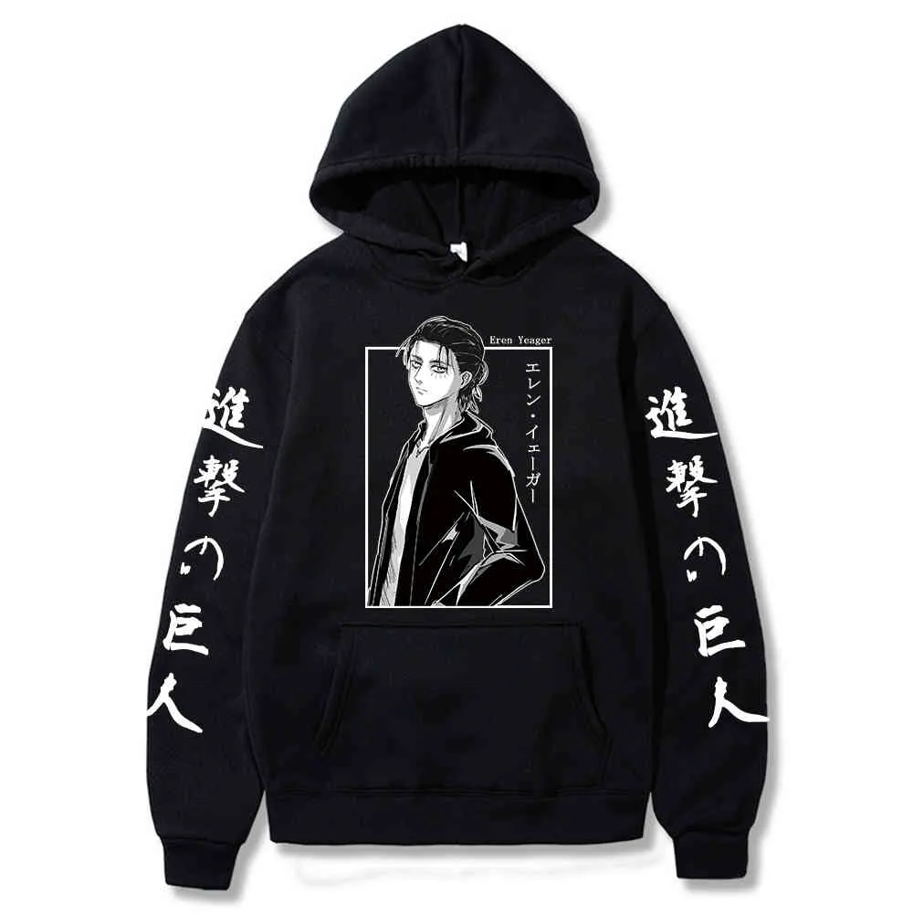 Attack on Titan Hoodie Anime Eren Jaeger Graphic Hoodie Pullovers Toppar Långärmad Sweatshirt Kläder Y0319