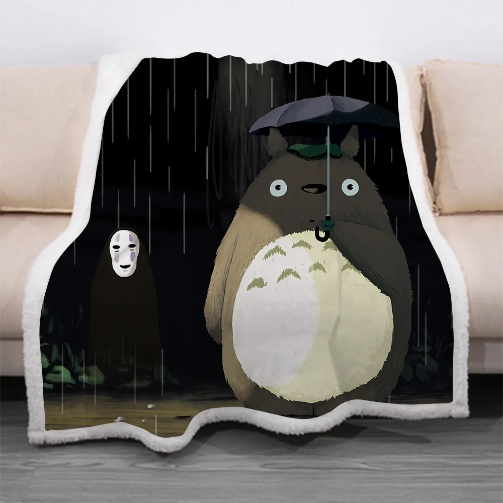 Couverture Sherpa imprimée de dessin animé Totoro en 3D, housse de couette pour canapé, literie de voyage, sortie de voiture, velours, couverture polaire en peluche