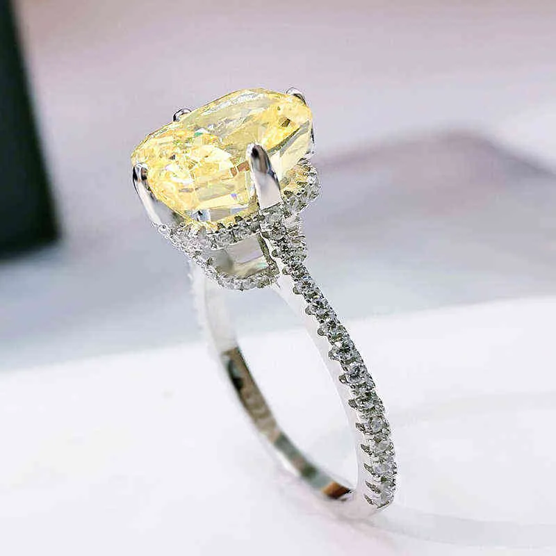 Oevas 100% 925 Sterling Silver 8 * 10mm Högknapp Diamant Ice Fower Cut Ringar För Kvinnor Mousserande Bröllop Fine Smycken Partihandel 211217