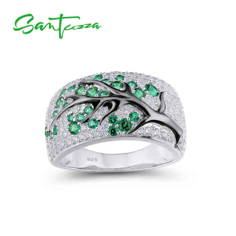 SANTUZZA bague en argent pour femmes véritable 925 Sterling rose vert cerisier cubique zircone dames délicat bijoux de mode 211217