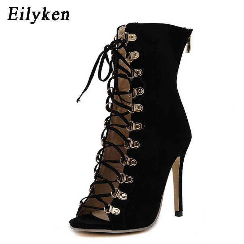 Sandalet Eilyken Seksi Zincirler Halat Sandalet Strappy Yüksek Topuk Gladyatör Sandalet Kadınlar Lace Up Ayak Bileği Kayışı Kadın Ayakkabı Elbise Ayakkabı 12 cm 220310