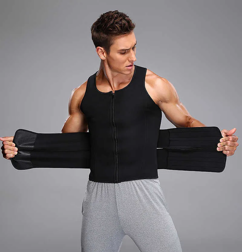 Men Body Shaper Sauna Vest Corset Waist Trainer Double Belt Sweat Shirt Abdomen Slimming Mens Shapewear Fat Burn Fitness Top