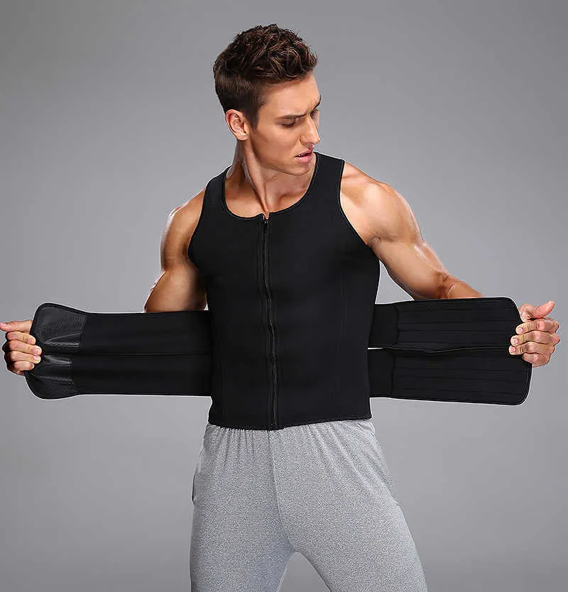 Mens Corset Body Shaper Sauna Vest Waist Trainer Double Belt Sweat Shirt Abdomen Slimming Shapewear Fat Burn Fitness Top