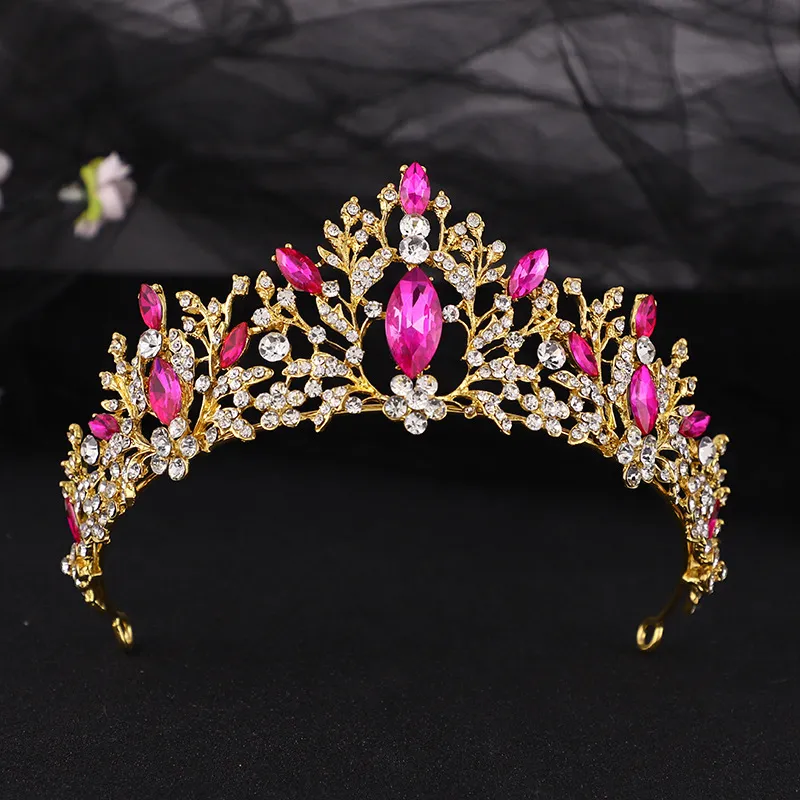 KMVEXO Braut Kopfschmuck Rose Farbe Strass Kristall Diadem Königin Kronprinzessin Tiaras Hochzeit Haarschmuck