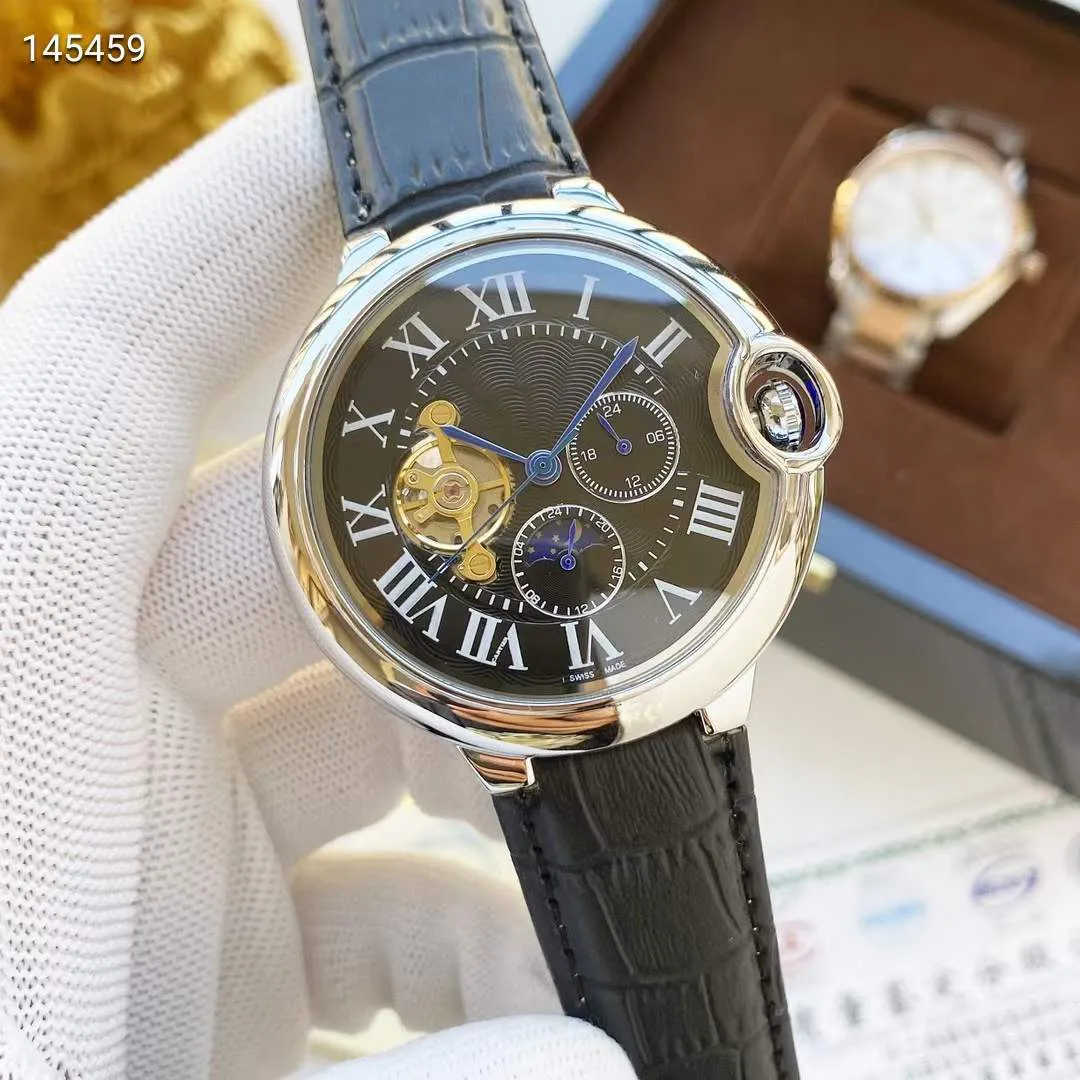 42 mm męski zegarek mechaniczny 316 zegarków ze stali nierdzewnej z dużym kołem muchowym prawdziwy skórzany pasek Y145461317Y