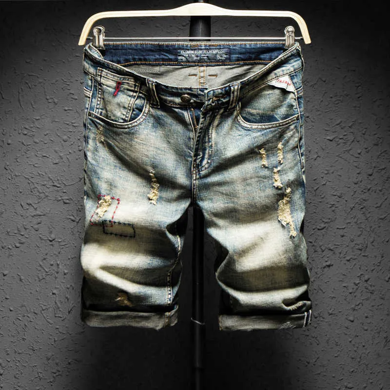 Mannen Fashion Trend Gat Denim Shorts Summer Want Merk Kleding Hoge Kwaliteit Retro Distressed Personality Jeans Shorts 210531