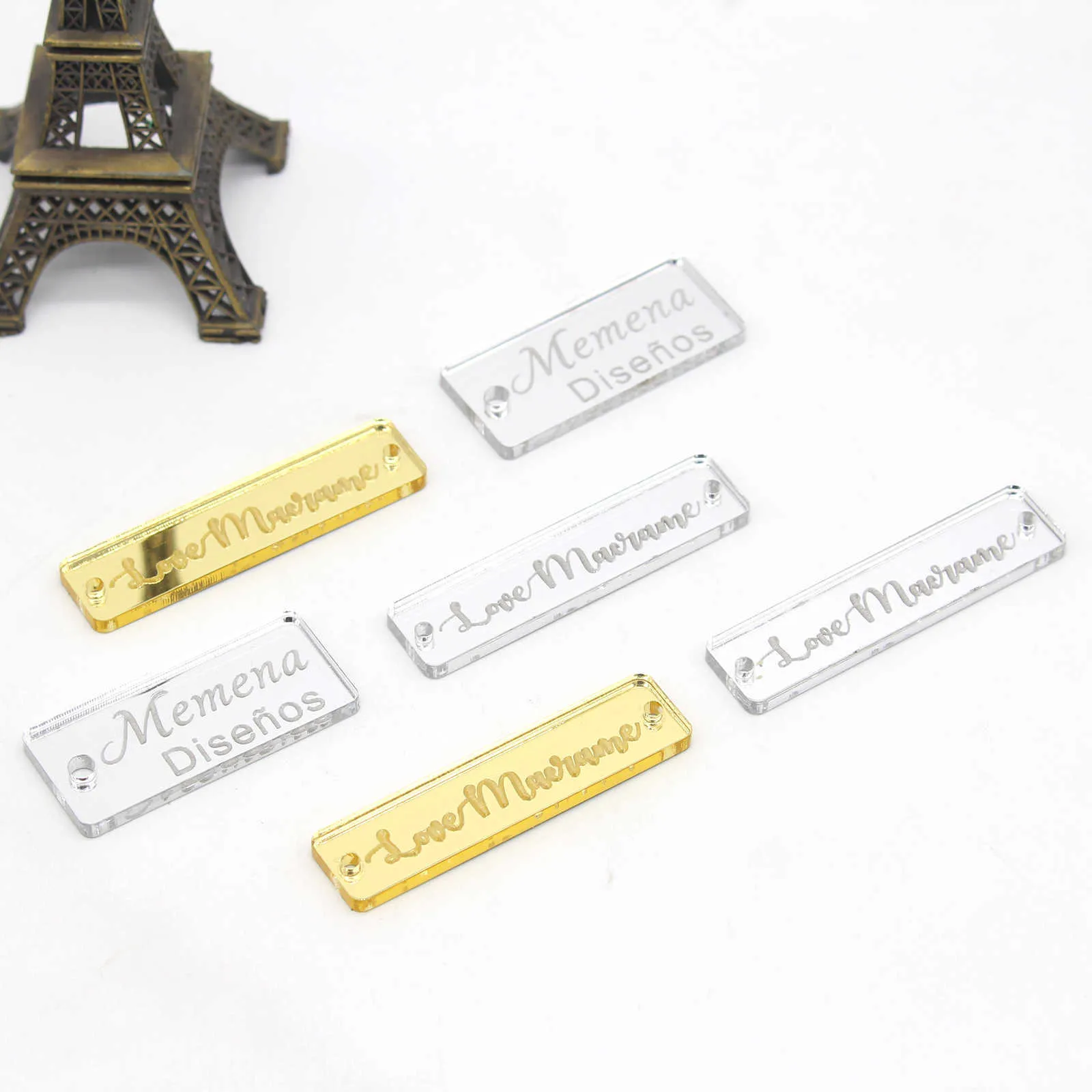 50x Personalized Engraved Acrylic Mirror Tags Clothing Tags Sew On Acrylic Labels, Custom Design Size For Box Labels Decorations 211018