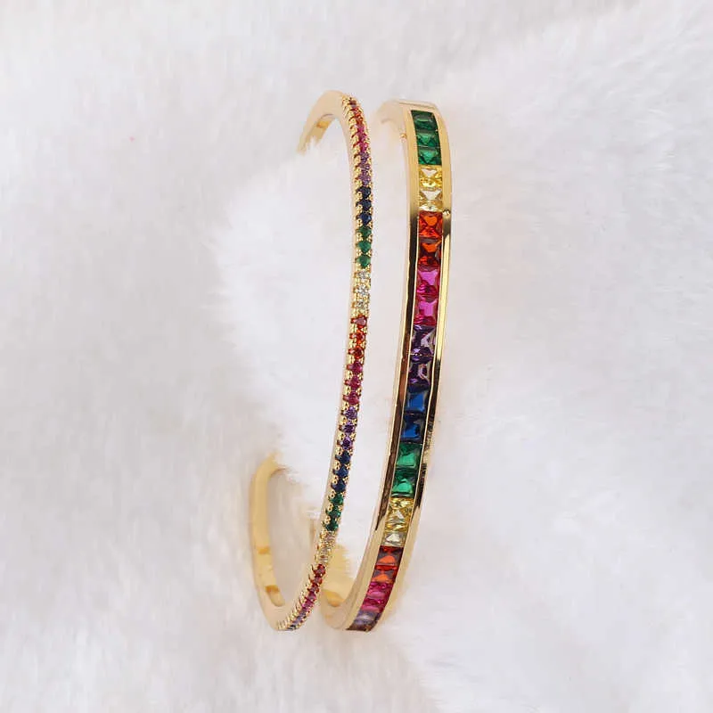 Bracciale rigido a doppio strato Bracciale rigido in rame color oro multi colore Braccialetti arcobaleno gioielli moda donna Q0717