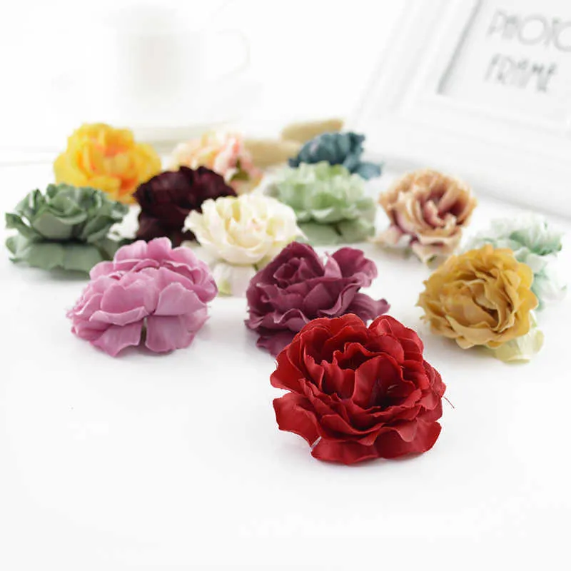 Europese kleine rozen 5 cm DIY geschenken doos kerstversiering voor thuis bruiloft decoratieve bloem krans kunstbloem y0630