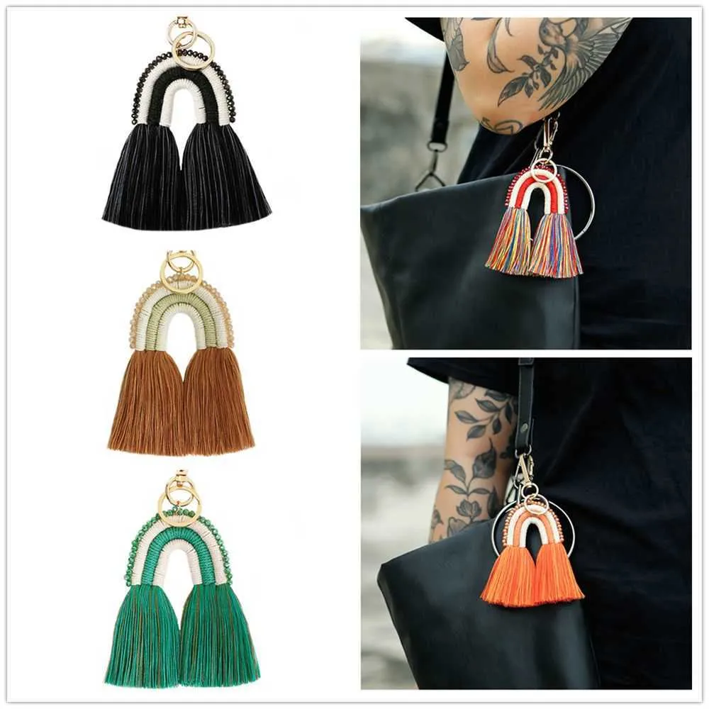 1 PZ Nuovo Arcobaleno Nappa Portachiavi In Lega Con Perline Auto Portachiavi Titolare Borsa Portafoglio Borsa Decor Art Arcobaleno Catena Chiave G1019