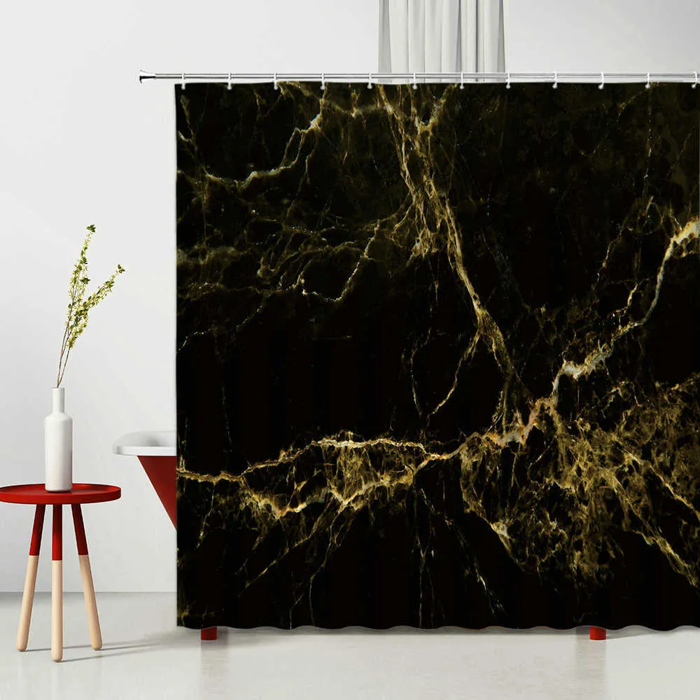 Marble Shower Curtain Set Mildew Proof Modern Bedroom Curtains Household Products Polyester Fabric Creativity Personality 210609